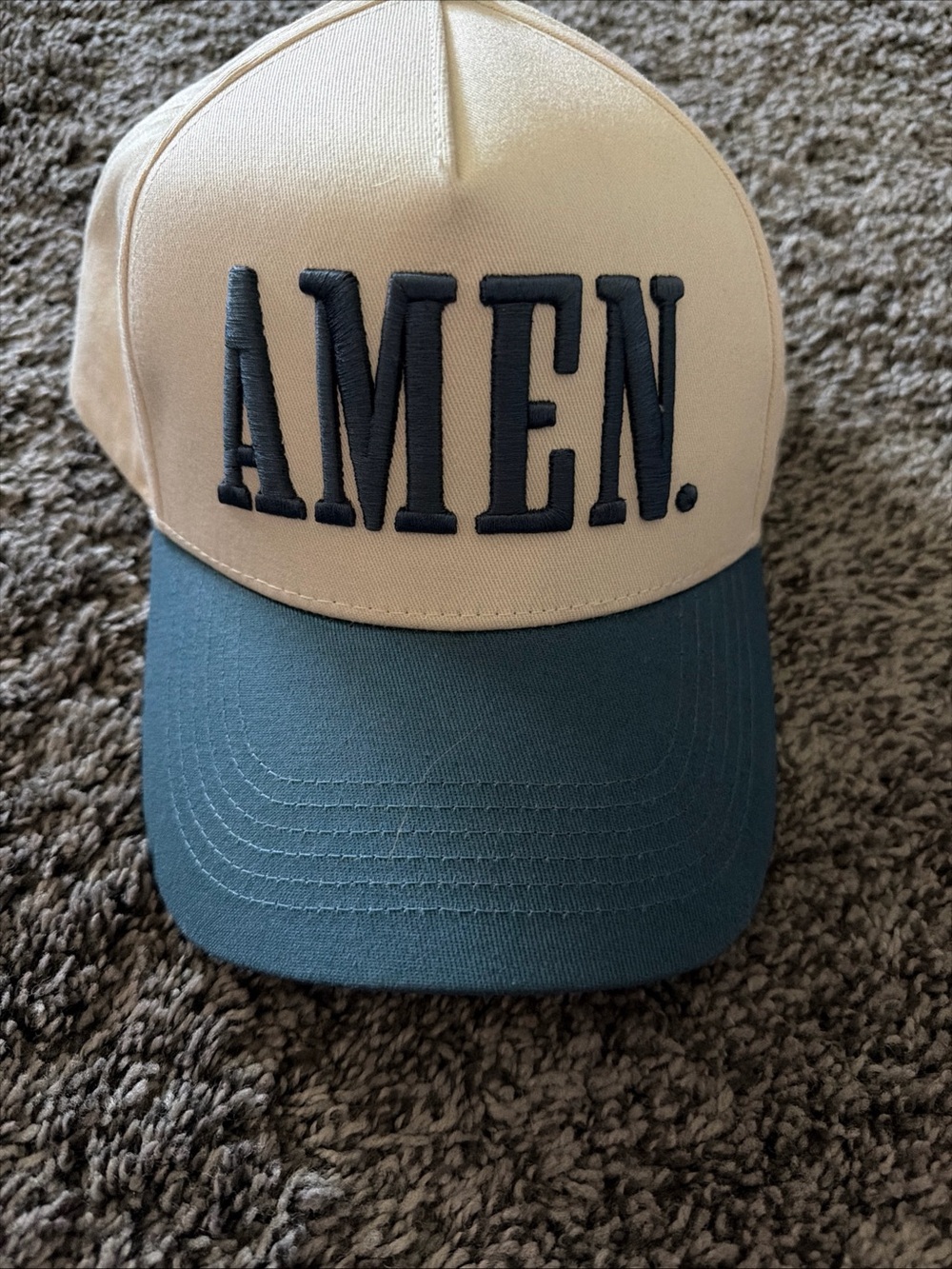 AMEN. Embroidered Two-Tone Trucker Hat - Cream and Blue